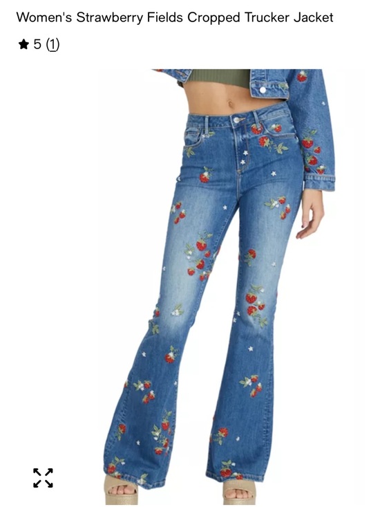 DRIFTWOOD Denim - Farrah x Strawberry Fields Fiora Flare Embroidered Flare Leg Jeans NWT